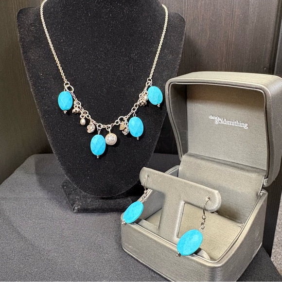 Turquoise & Sterling Silver Charm Necklace & Earring Set - Picture 2 of 8